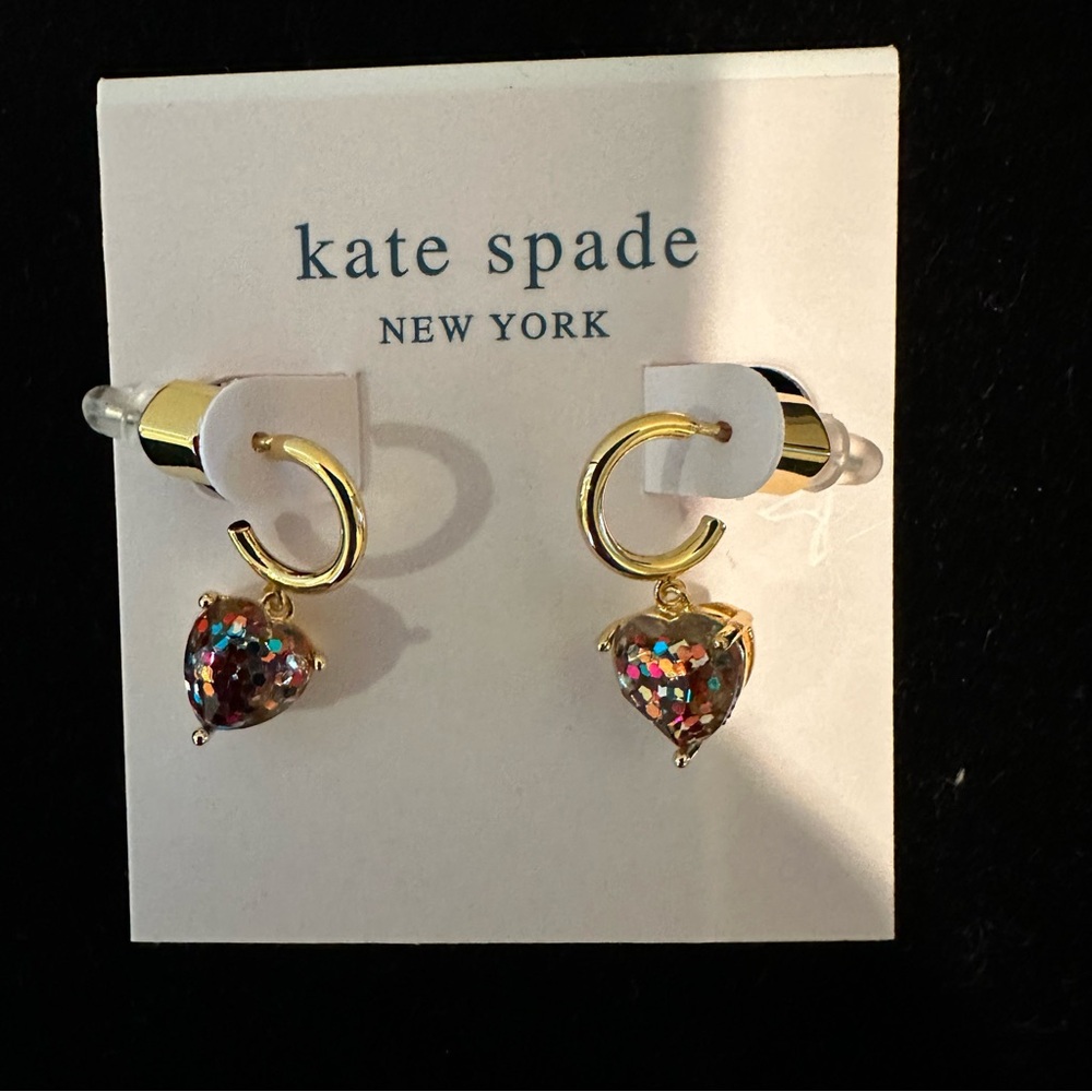 Kate Spade New York My Love Glitter Heart Huggies multicolored
